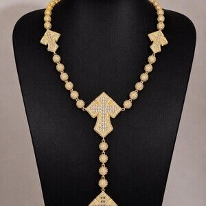 Iced Out Triple Cross Rosary 16inch